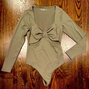 Abercrombie & Fitch Soft A&F Collection Long Sleeve Cutout Bodysuit Olive Green